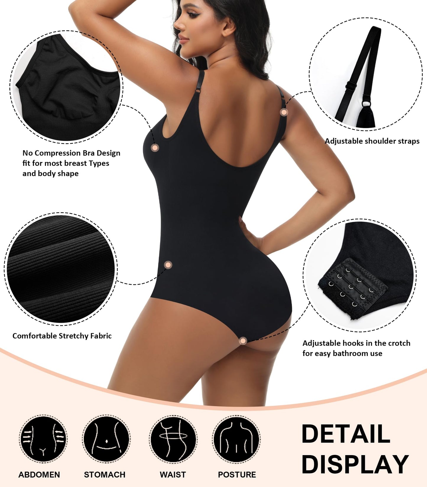 LOMMOJ Bodysuit for Women Tummy Control Shapewear Body Shaper Seamless Spaghetti Strap Leotards