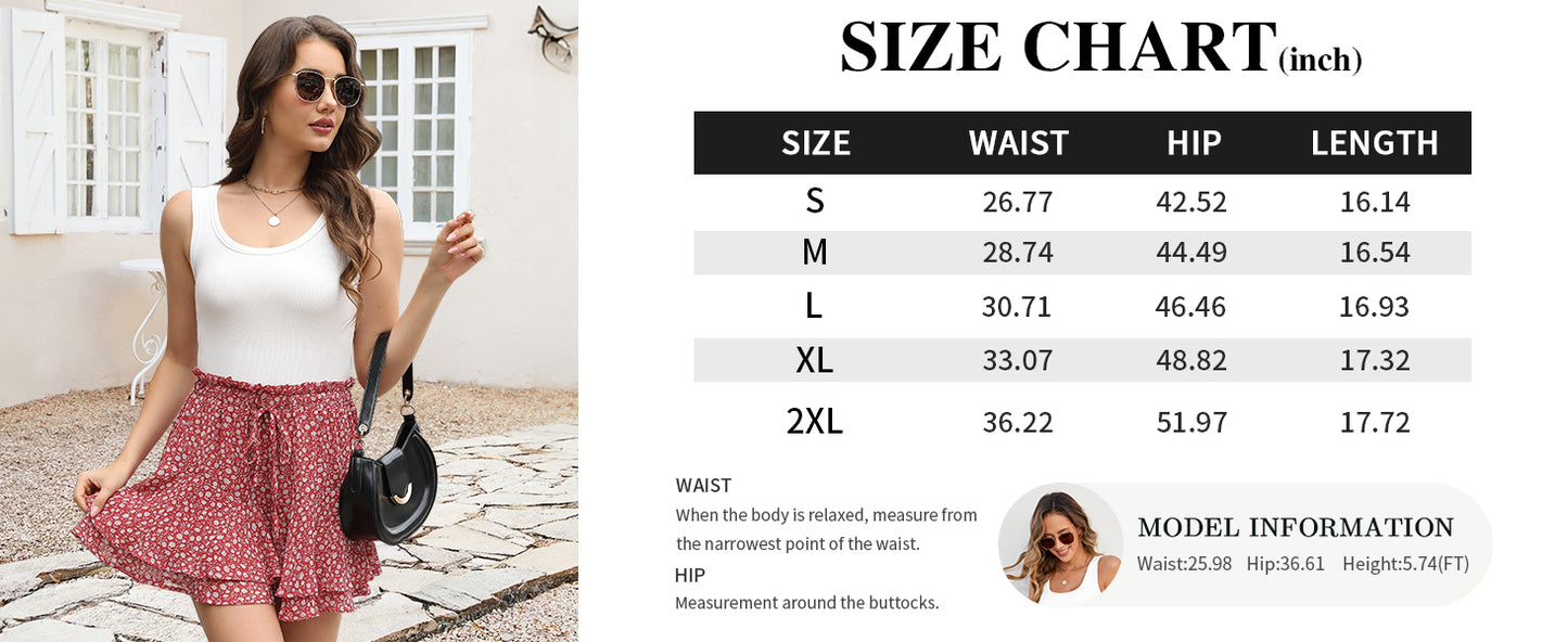 LOMMOJ Shorts for Women Summer Casual Chiffon Skorts Boho Ruffle Tennis Mini Skirts