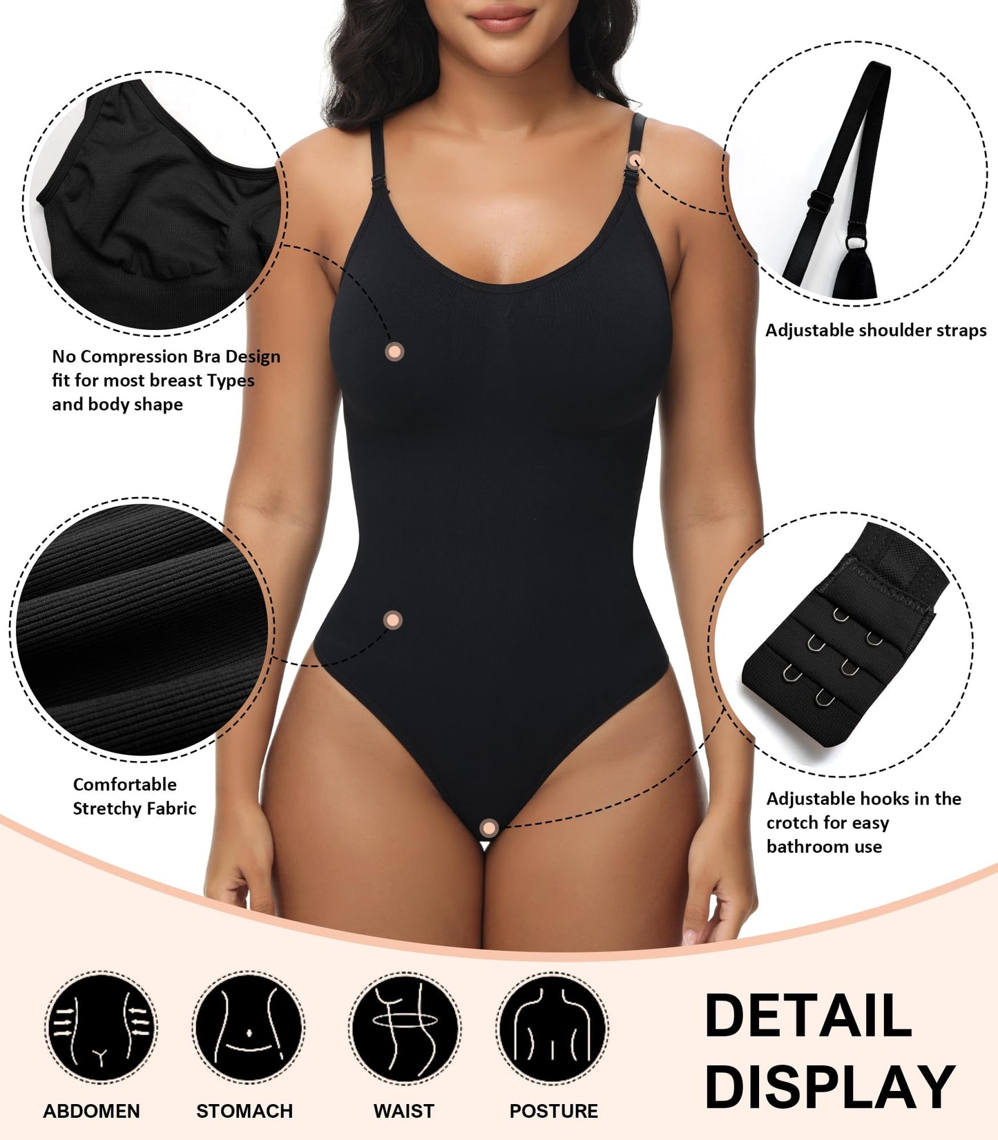 LOMMOJ Bodysuit for Women Tummy Control Shapewear Body Shaper Seamless Spaghetti Strap Leotards