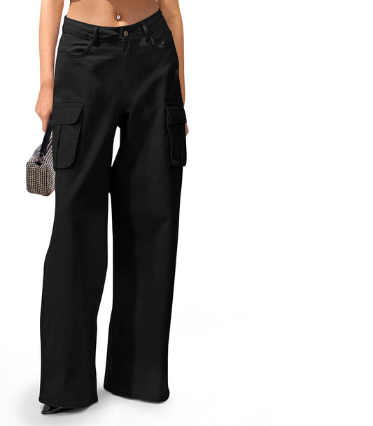 LOMMOJ Womens Cargo Jeans High Waisted Wide Leg Baggy Denim Cargo Pants Flap Pocket Y2K Streetwear Casual Trousers