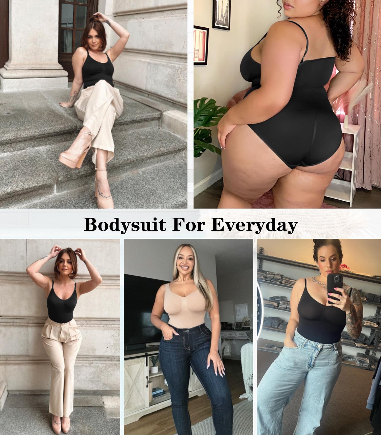 LOMMOJ Bodysuit for Women Tummy Control Shapewear Body Shaper Seamless Spaghetti Strap Leotards
