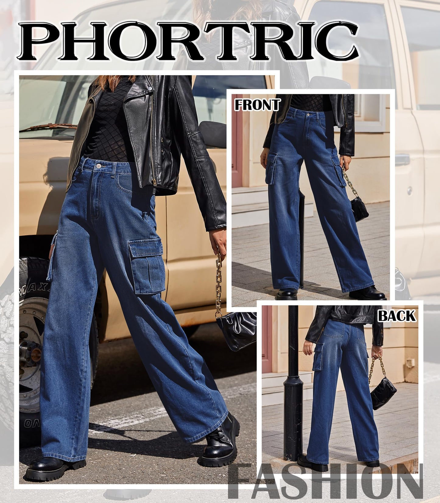 LOMMOJ Womens Cargo Jeans High Waisted Wide Leg Baggy Denim Cargo Pants Flap Pocket Y2K Streetwear Casual Trousers