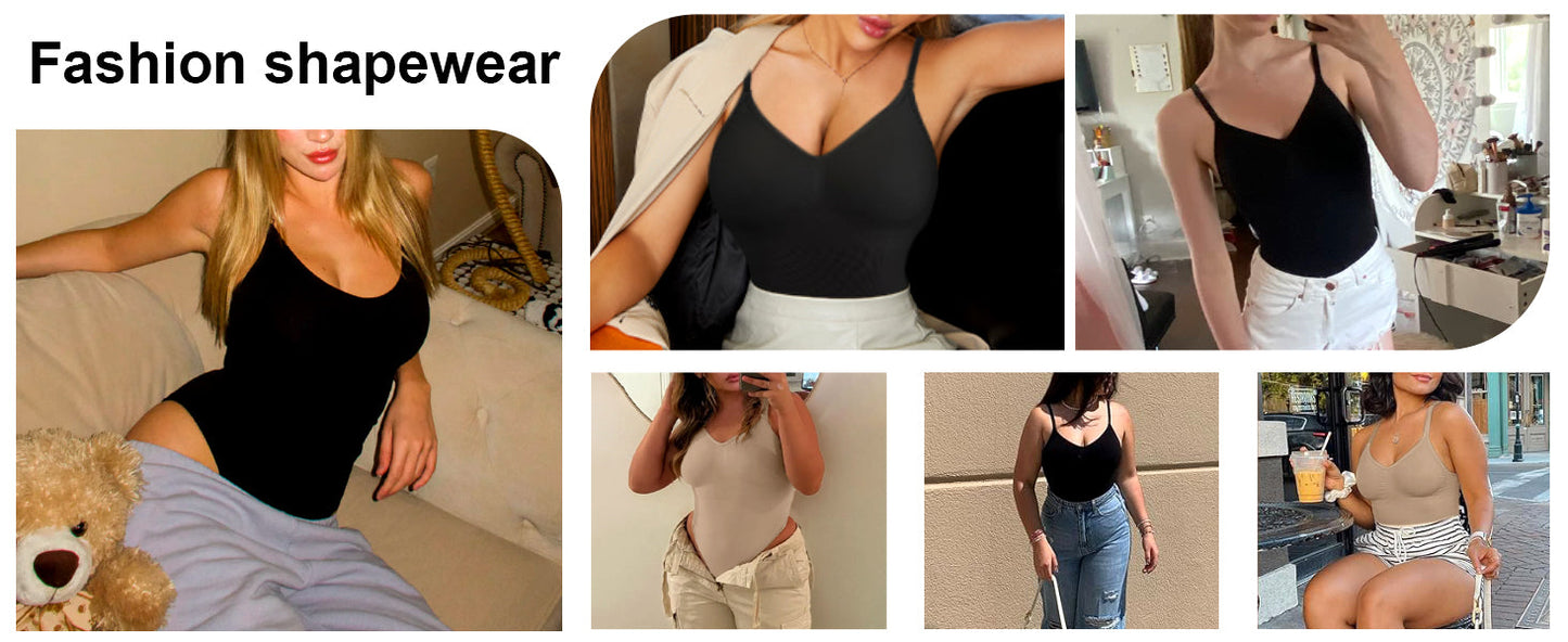 LOMMOJ Bodysuit for Women Tummy Control Shapewear Body Shaper Seamless Spaghetti Strap Leotards