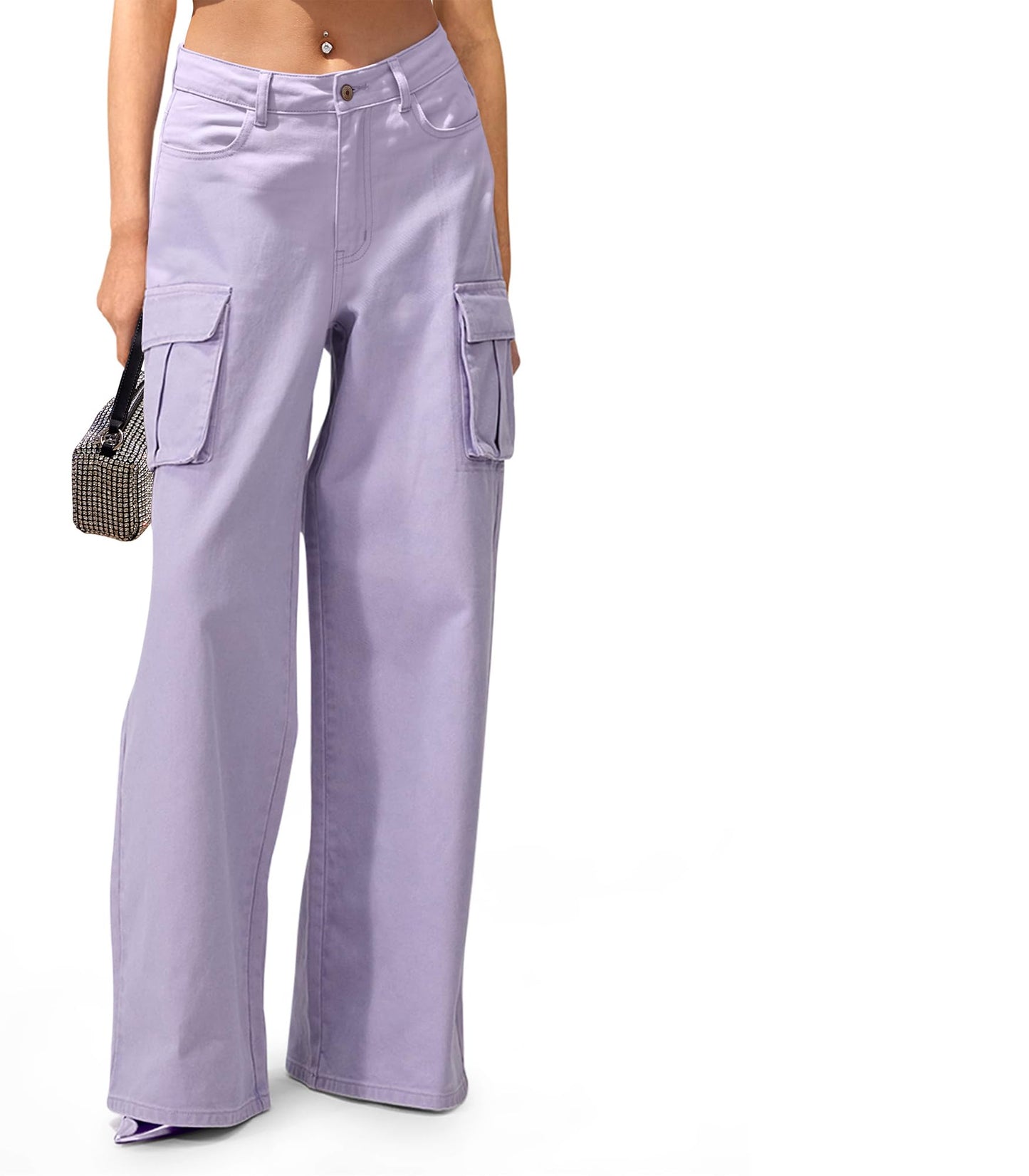 LOMMOJ Womens Cargo Jeans High Waisted Wide Leg Baggy Denim Cargo Pants Flap Pocket Y2K Streetwear Casual Trousers