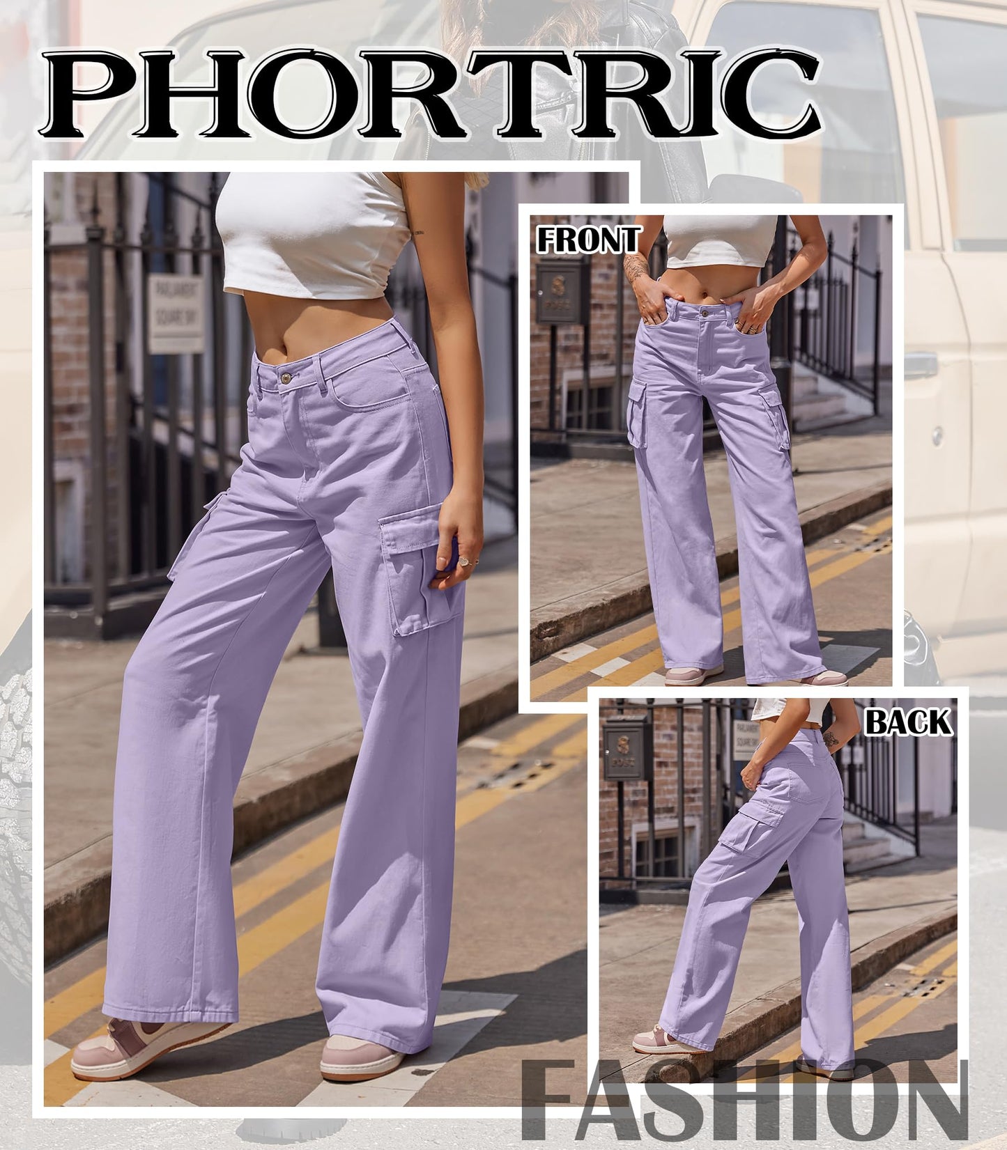 LOMMOJ Womens Cargo Jeans High Waisted Wide Leg Baggy Denim Cargo Pants Flap Pocket Y2K Streetwear Casual Trousers