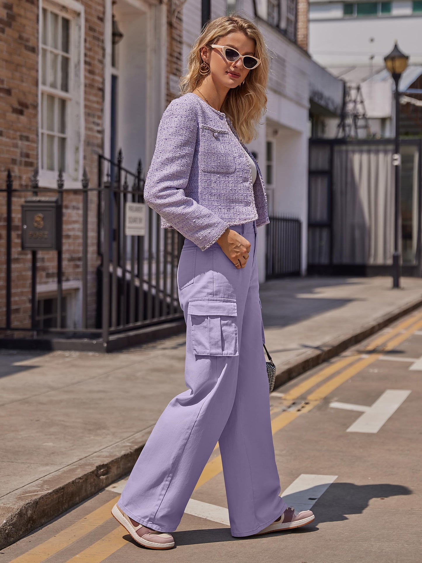 LOMMOJ Womens Cargo Jeans High Waisted Wide Leg Baggy Denim Cargo Pants Flap Pocket Y2K Streetwear Casual Trousers